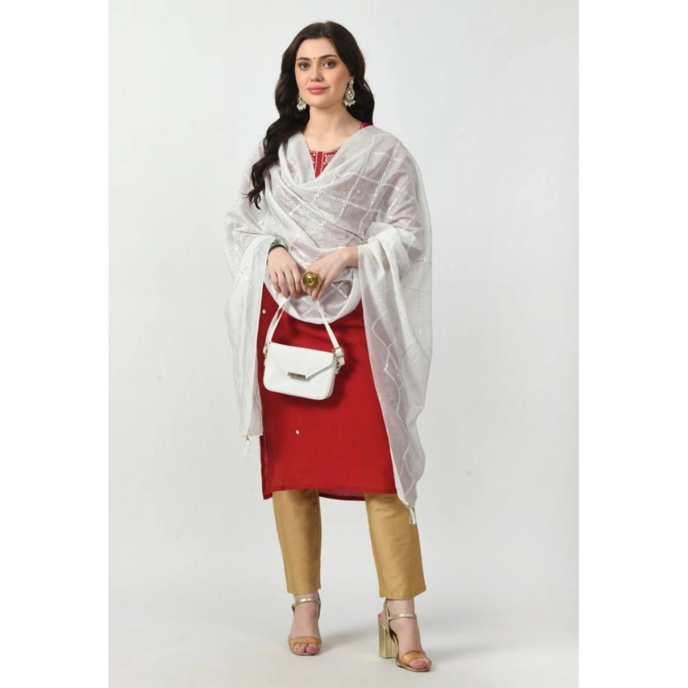 Generic Women's Chanderi Self Design Dupatta (White, Length: Free Size)
