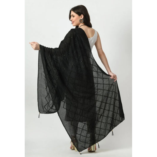 Generic Women's Chanderi Self Design Dupatta (Black, Length: Free Size)