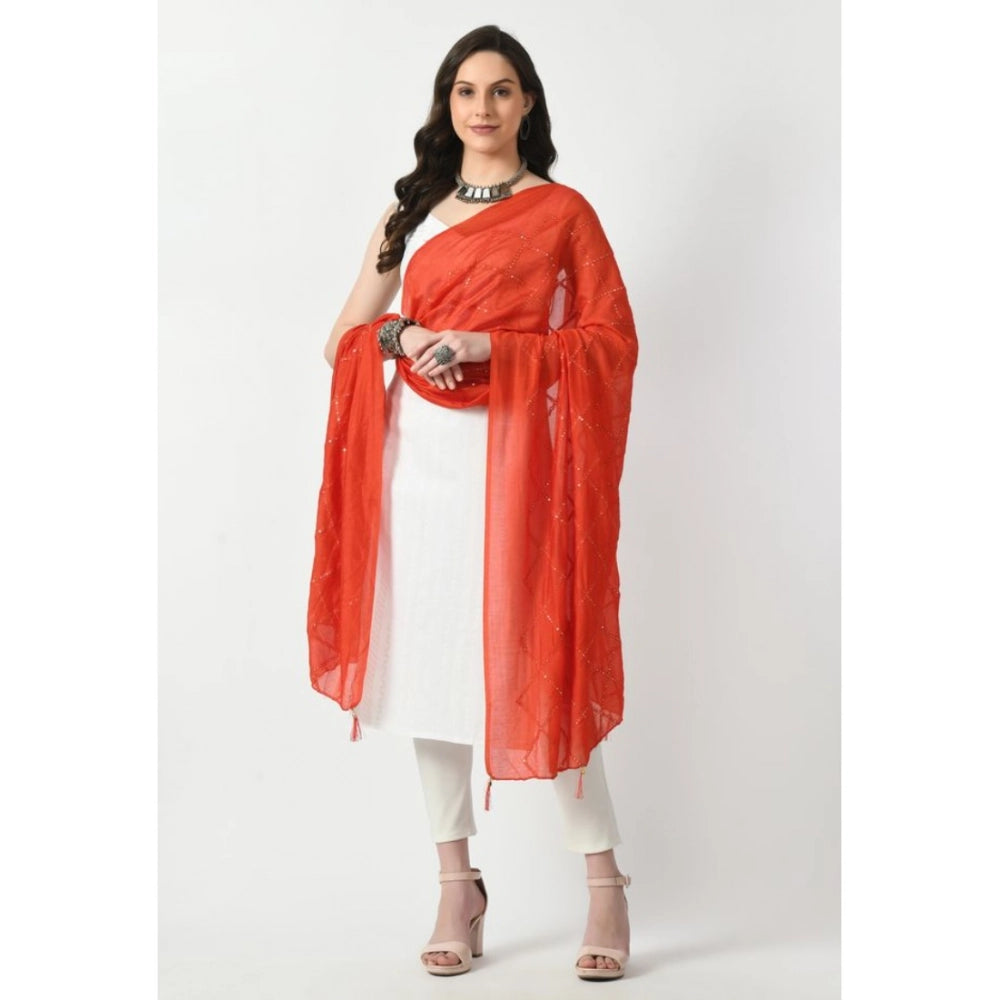 Generic Women's Chanderi Self Design Dupatta (Orange, Length: Free Size)