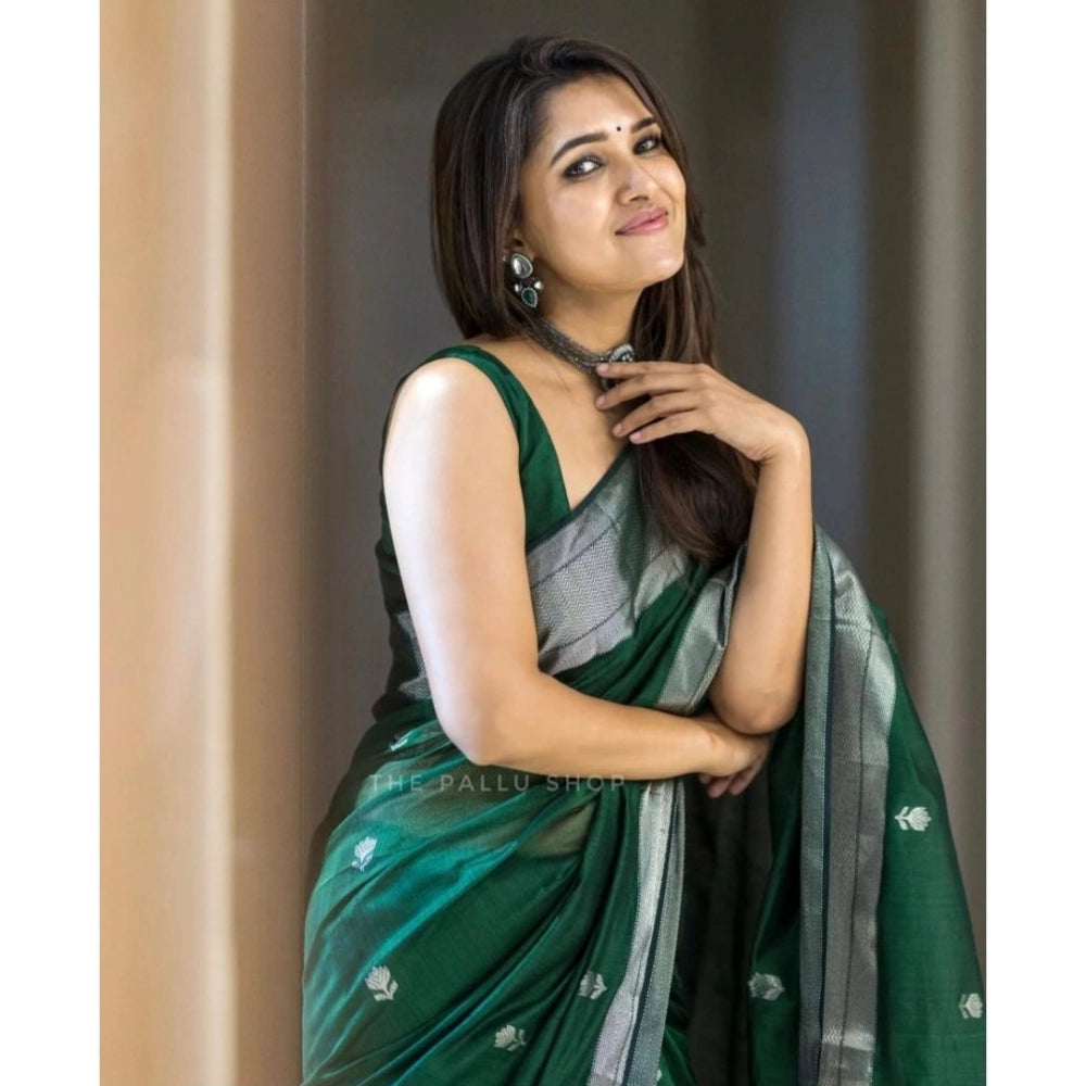 Generic Women's Cotton Printed Saree With Unstitched Blouse 5.5Mtr (Green)