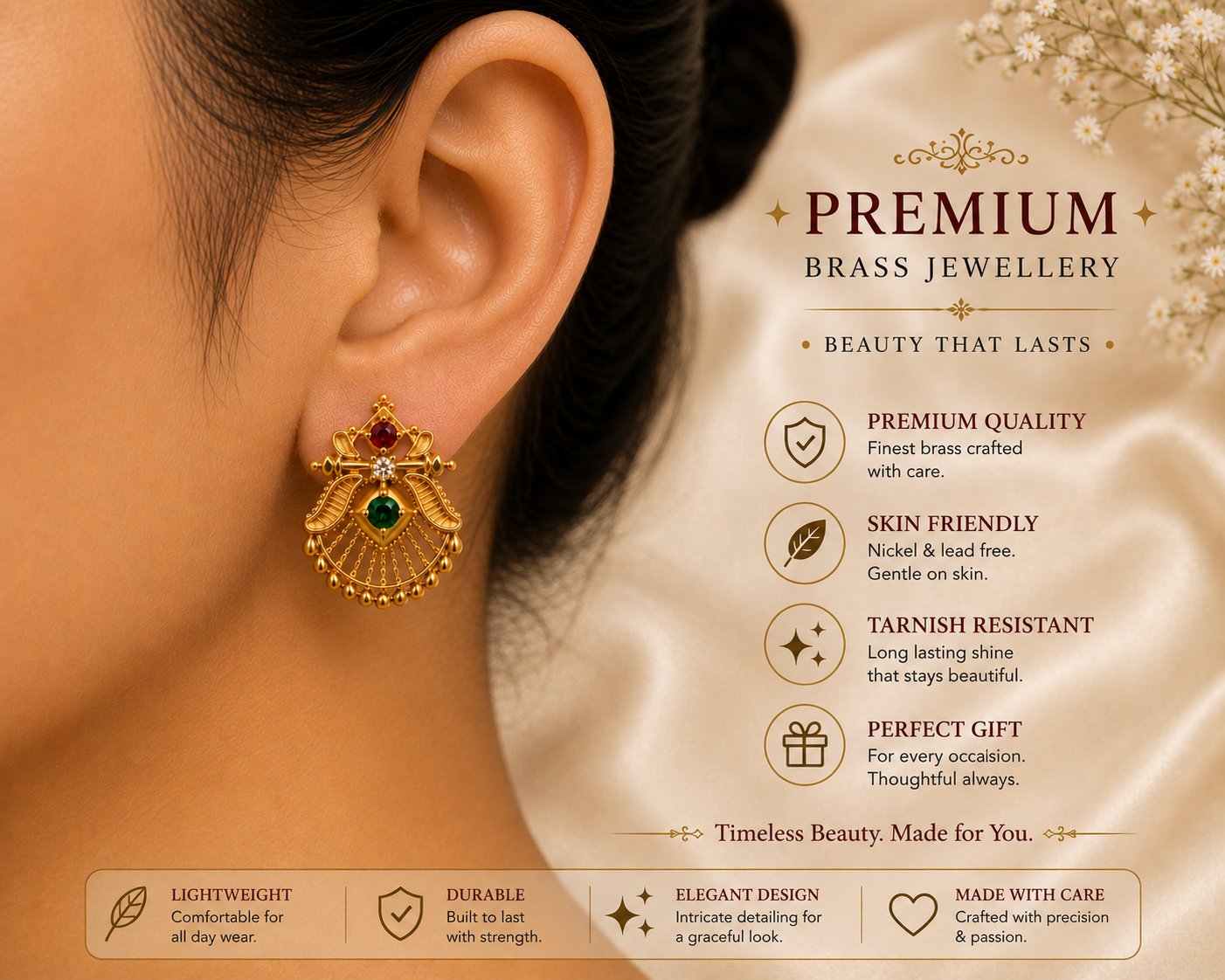 Premium Gold-plated Brass Stud earrings for Women and Girls