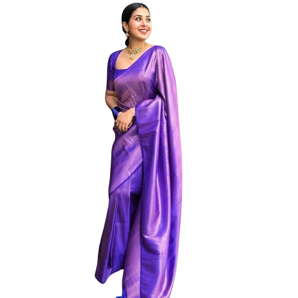 Generic Women's Silk Printed Saree With Unstitched Blouse 5.5Mtr (Blue)