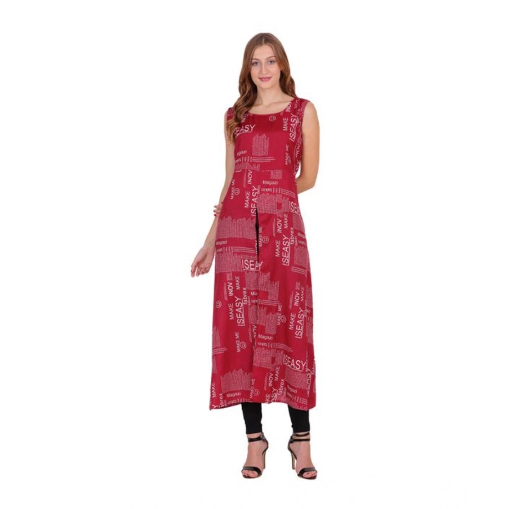 Generic Women's Casual Crepe Sleeveless Slit Dress (Maroon)
