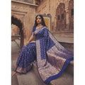 Generic Women's Art Silk Printed Saree With Unstitched Blouse 5.5Mtr (Navy Blue)