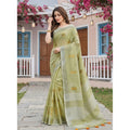 Generic Women's Linen Embroidered Saree With Unstitched Blouse 5.5Mtr (Light Green)