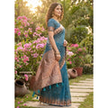 Generic Women's Linen Cotton Printed Saree With Unstitched Blouse 5.5Mtr (Blue)