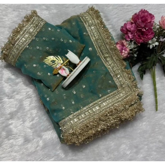 Generic Women's Silk Embellished Saree With Unstitched Blouse 5.5Mtr (Green)