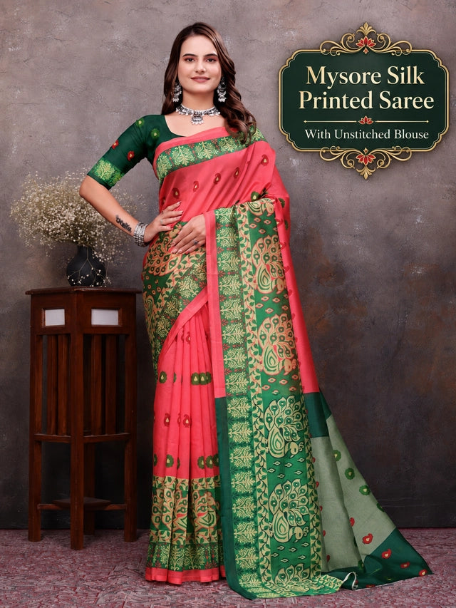 Printed Daily Wear Georgette Saree (Peach)