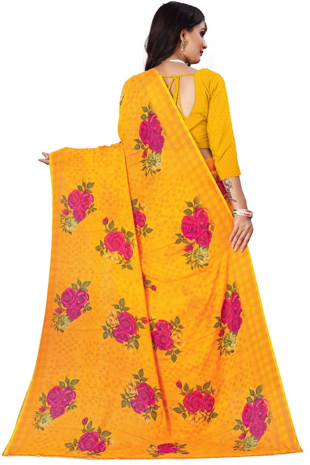Chic Floral Georgette Saree with Smooth Texture and Alluring Fall Ideal for Festive, Office, and Evening Wear Looks
